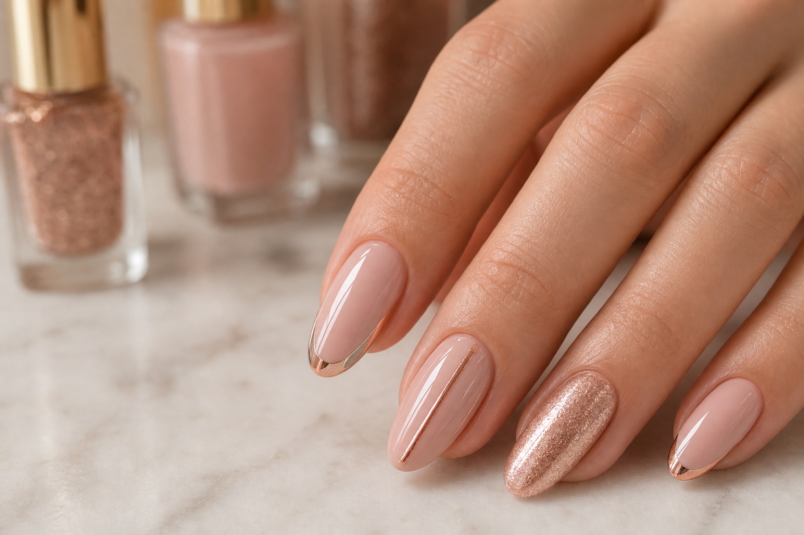 Gel-Maniküre in Rosa- und Nude-Tönen